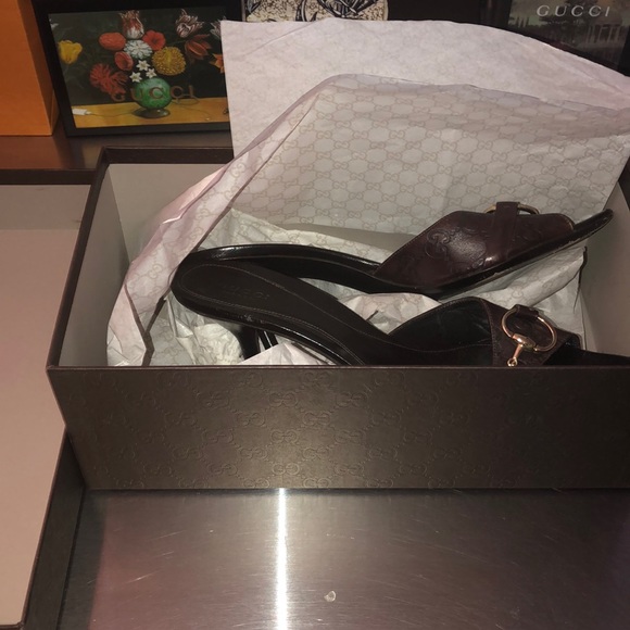Gucci brown leather Guccisima sandals heels 39 - Picture 6 of 6